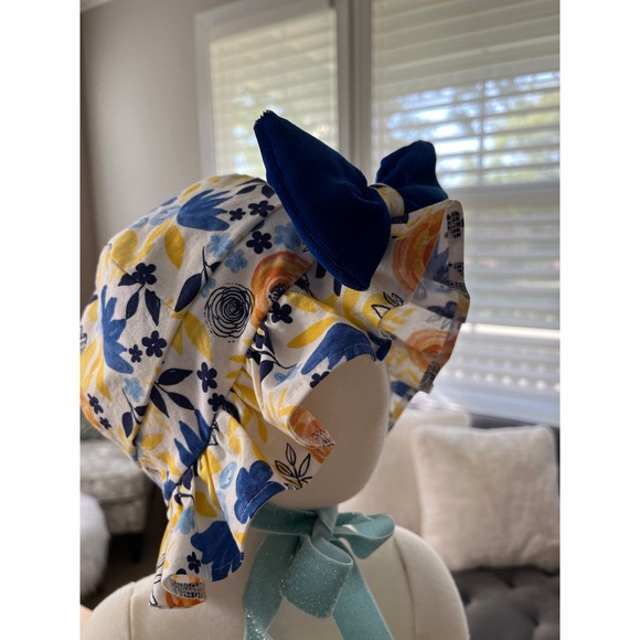 Handmade Toddler Dress Set Blue Velvet Bonnet 12-18 months Velvet Bows - Picture 3 of 10